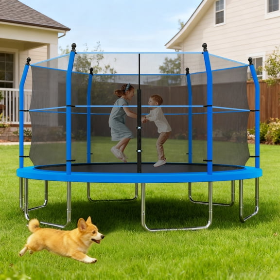 Arspjes 14ft Trampoline with Enclosure Net for Kids and Adults,Heavy-duty Outdoor Trampoline with Ladder,Upgraded Kids Recreational Trampoline for Family,Blue