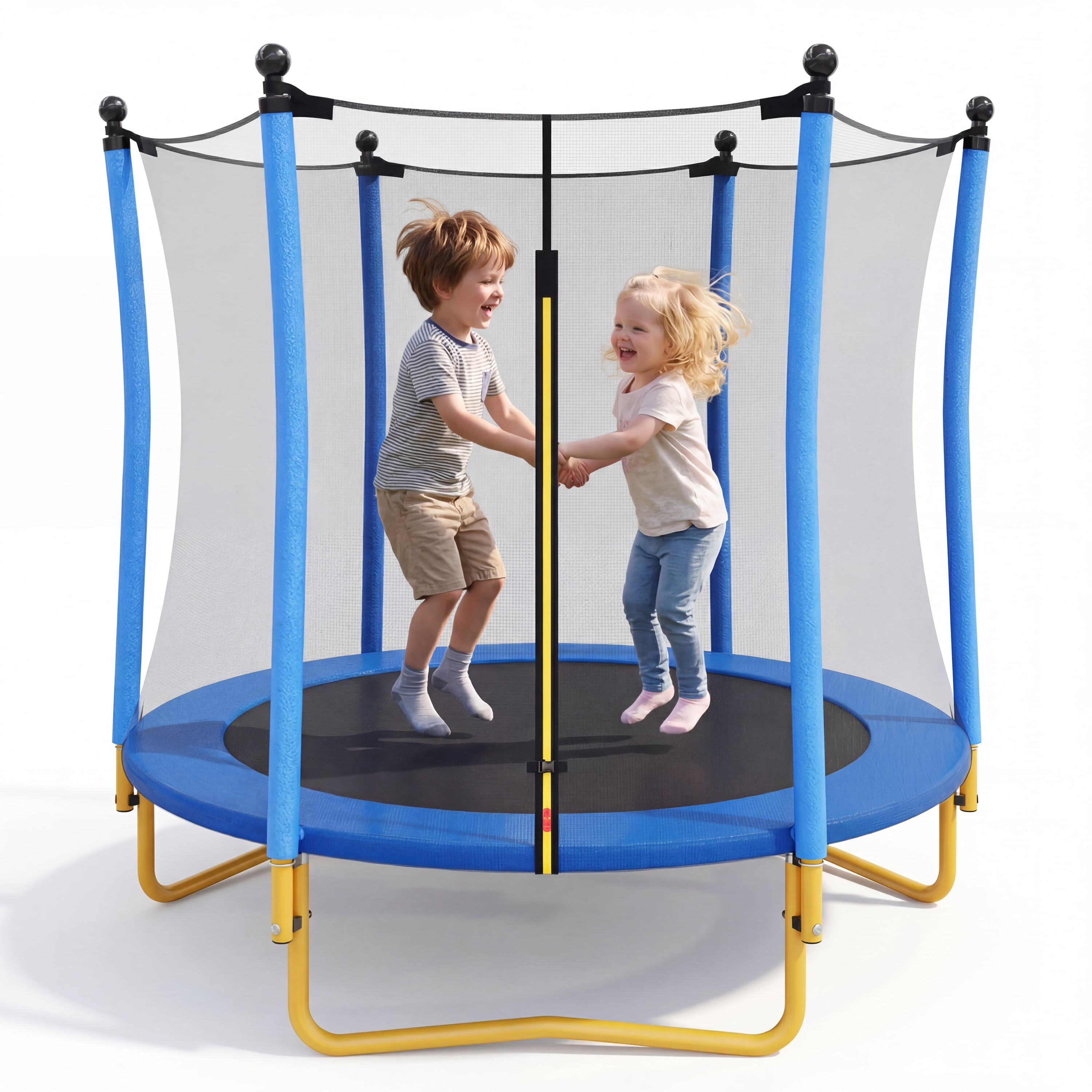 Arspjes 5.5 FT Trampoline for Kids,Indoor Outdoor Trampoline with Safety Enclosure Net,U-Shaped Stable Legs, Foam Padded Poles,Blue