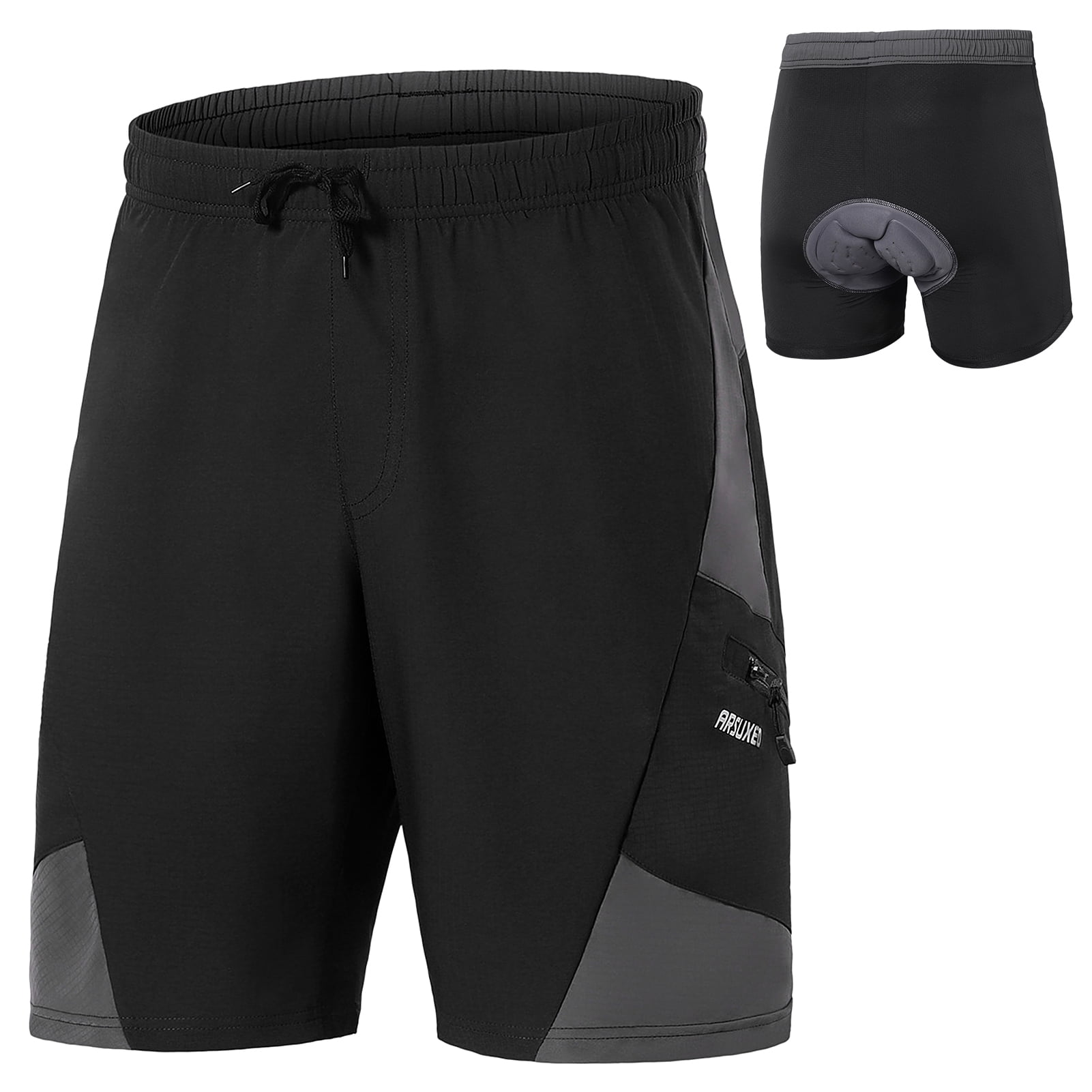 Arsuxeo 2 In 1 Padded Bike Shorts with Pockets Men Breathable