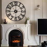 Arsvita 16 Inch Large Wall Clock, Silent Non-Ticking, Battery Operated Metal Clock, Oversized, Decorative Retro Clock for Farmhouse, Dinner and Living Room, Indoor, OutdoorBlack Arabic Number