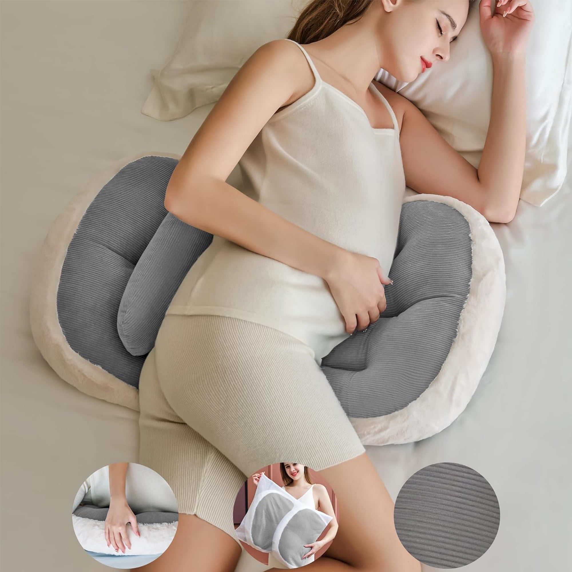 Arsvita W-Shaped Pregnancy Pillow Gray, Adjustable Travel Wedge Maternity Pillow for Side Sleepers, Back Belly Hip Support