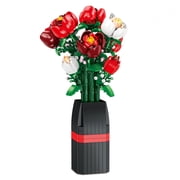 Arsvita Red Rose Bouquet Building Set - DIY 761pcs Mini Block Kits for Adults & Kids, Artificial Flowers for Home Office Decor