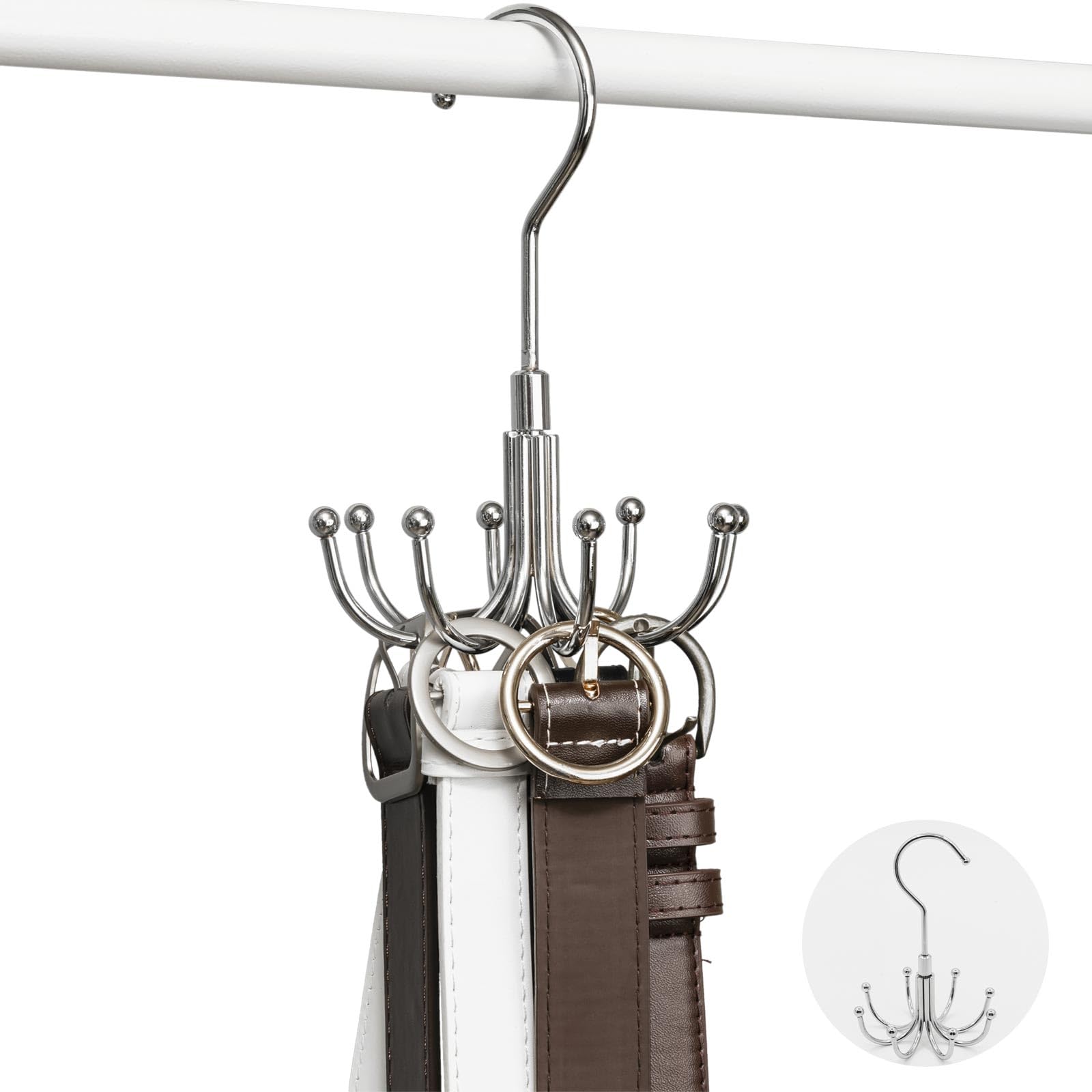 Arsvita Tie and Belt Organizer for Closet, 360° Rotation Closet