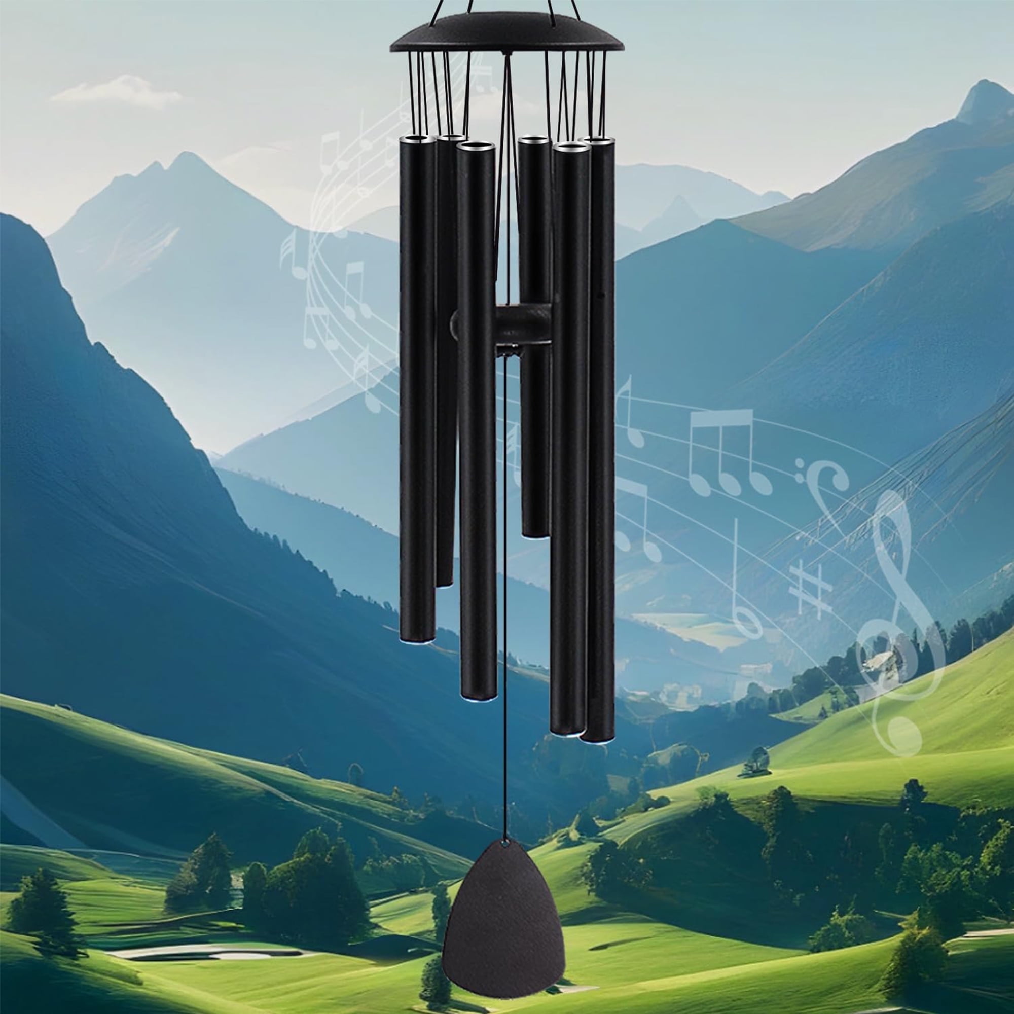 Arsvita Wind Chimes for Outside, Large Aluminum Wind Chimes Deep Tones & Soothing Melodies Ideal for Garden, Patio Decor, and Windchimes Outdoors for Loss of Loved One (32'' Black)