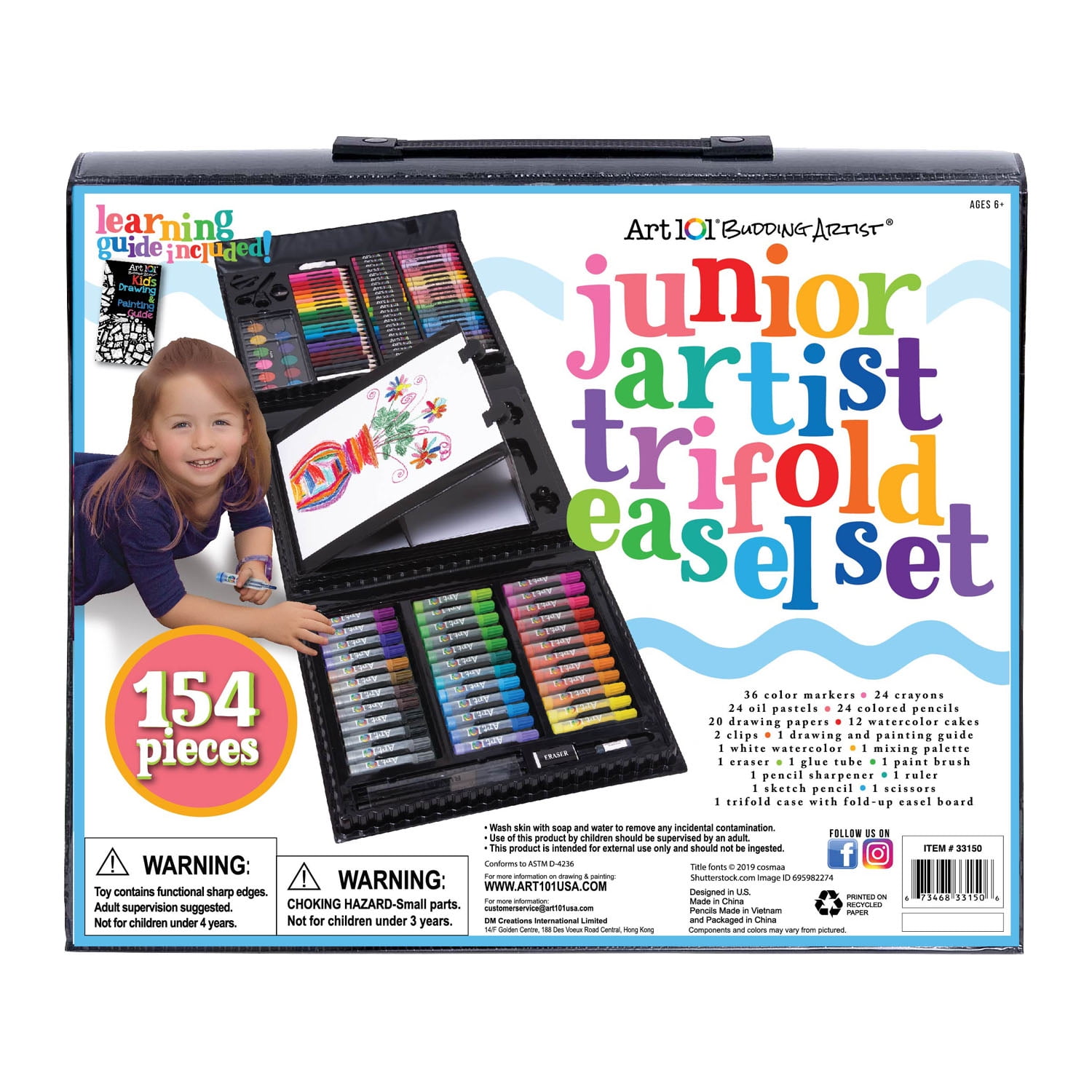 Tri-Fold Young Artist Kit 98 Pieces Art 101 Young At Heart Brushes Paints  Easel