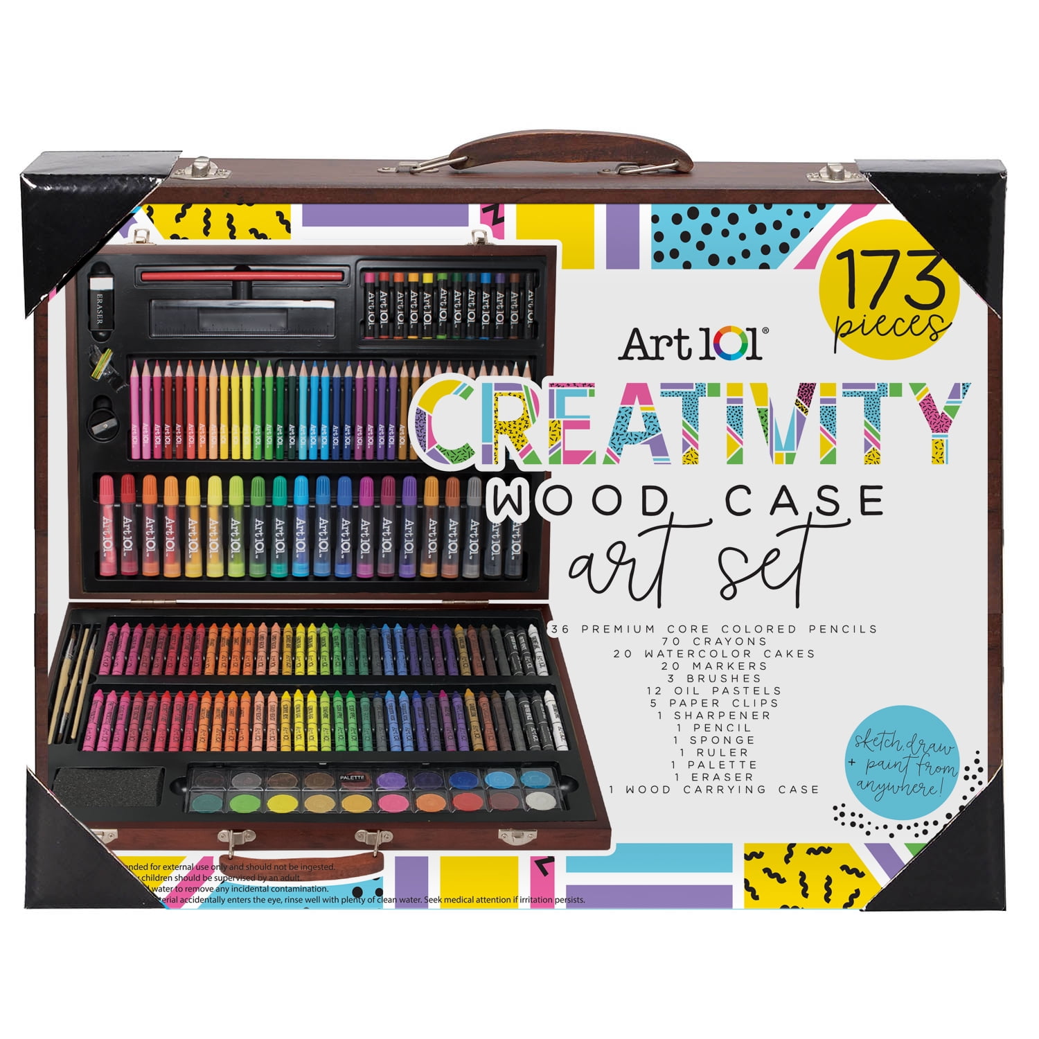  Customer reviews: Art 101 Doodle and Color 142 Pc Art Set in a  Wood Carrying Case, Includes 24 Premium Colored Pencils, A variety of  coloring and painting mediums: crayons, oil pastels