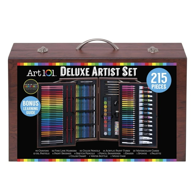 Art 101 Deluxe Multifunctional Art Set / Kit with 215 Pieces in Wood
