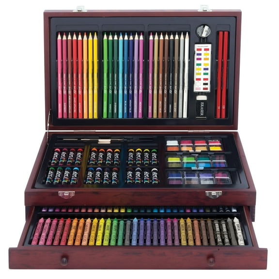 Art 101 Doodle and Color 142 Piece Beginners Art Set in a Wood Carrying Case for Children