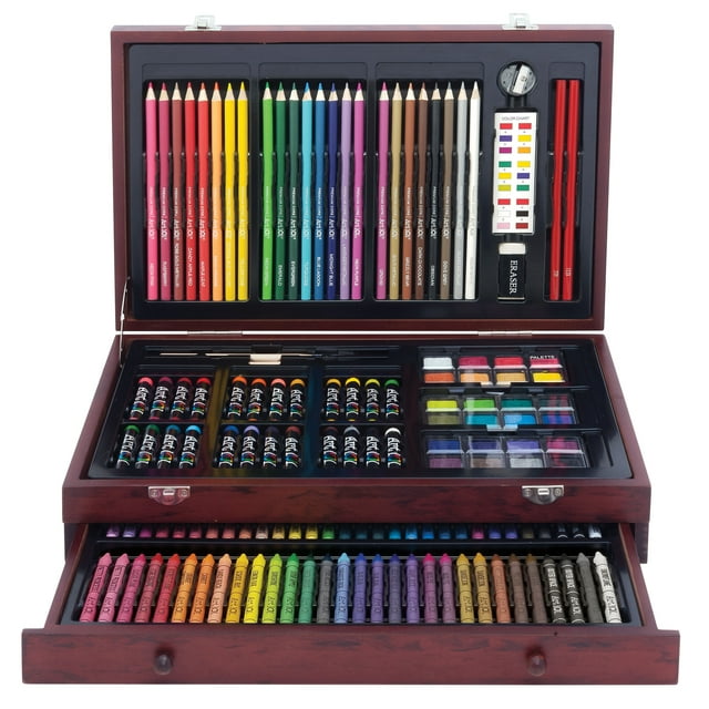 Art 101 Doodle and Color 142 Piece Beginners Art Set in a Wood Carrying