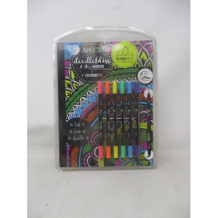 Art 101 Doodlebliss 20 Page Coloring Book and 6 Double Tip Markers