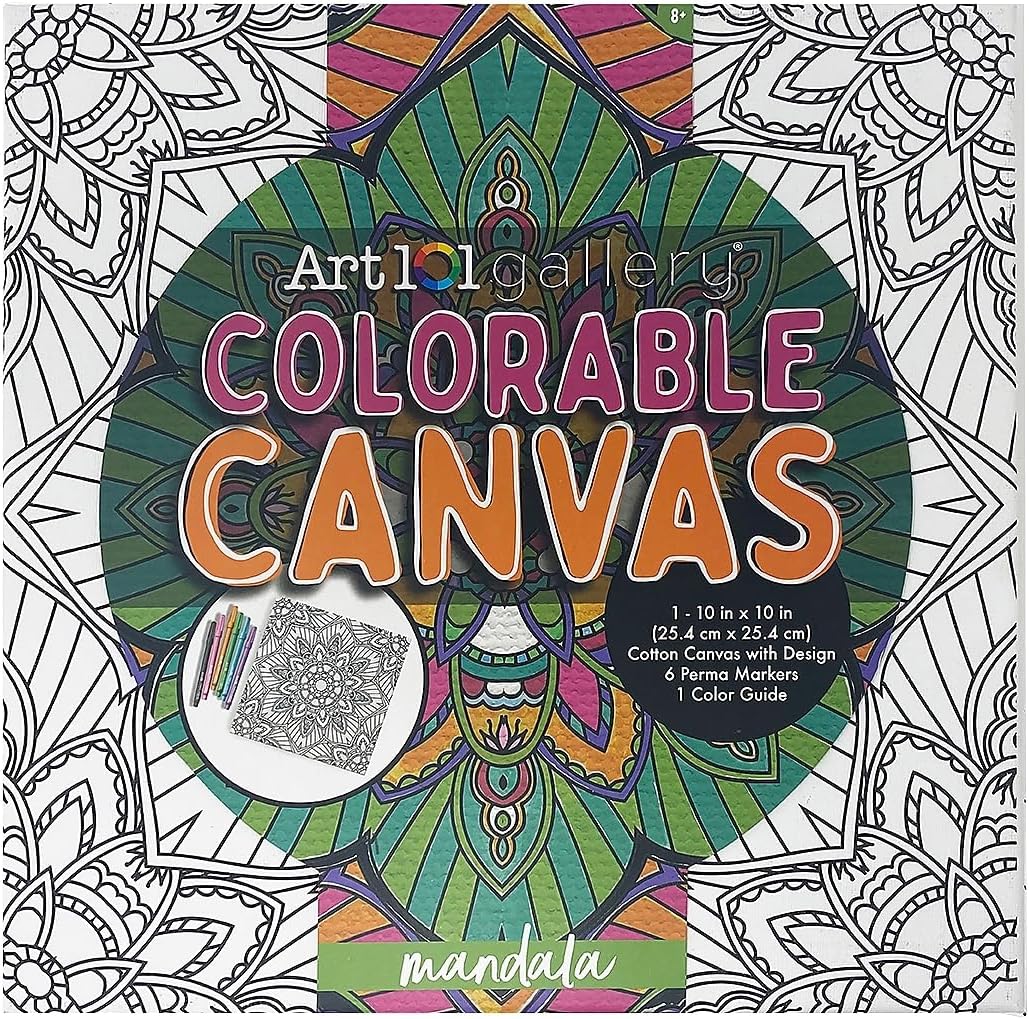 Art 101 Gallery Colorable Canvas with Permanent Markers, White, 2/Pack
