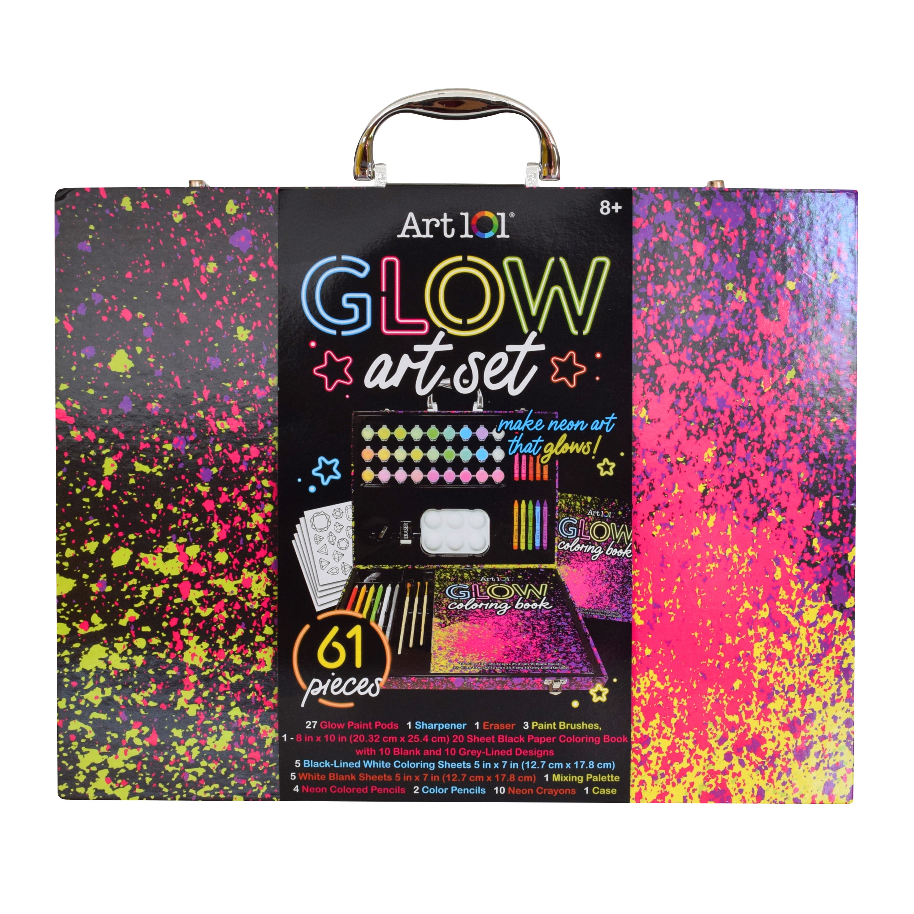 Art 101 Glow and Neon Drawing and Painting Art Set for Children and Adults,  61 Pieces, Multifunctional Set 