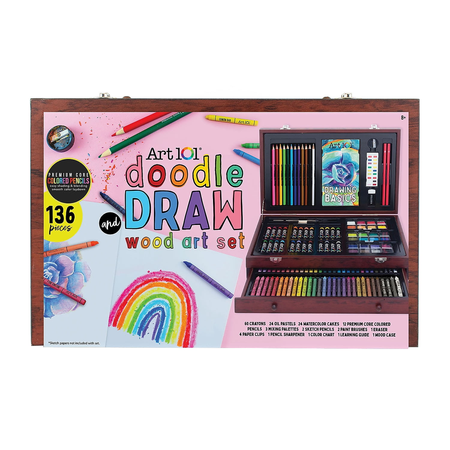 Art 101 Multifunctional Art Set / Kit with 136 Pieces in a Wood