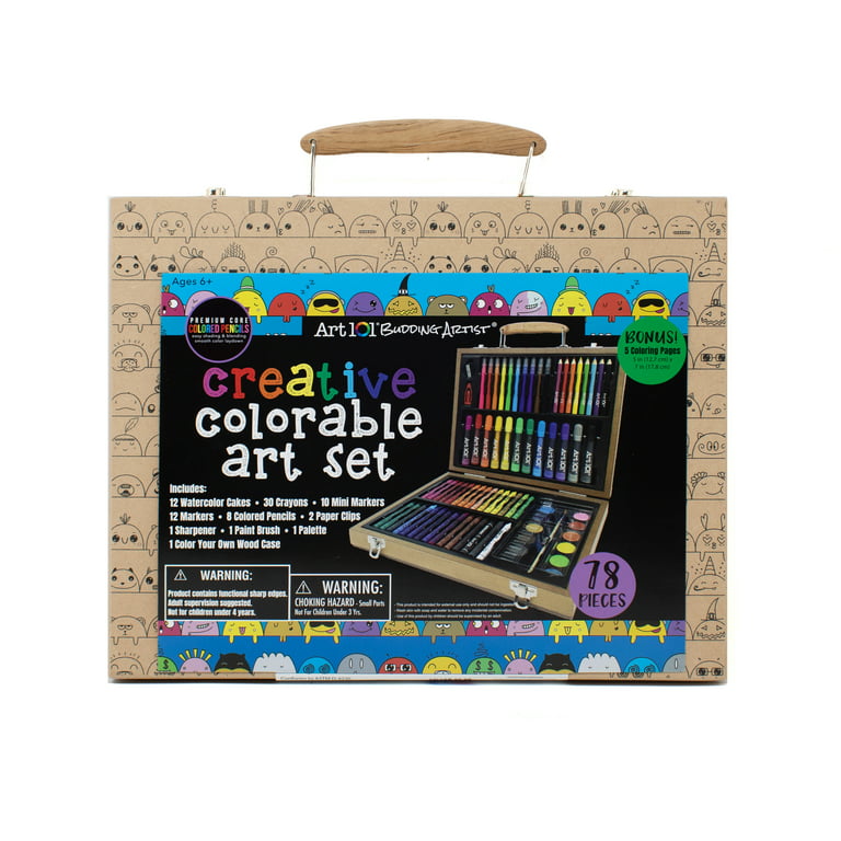 Art 101 58 piece Mutlifunctional Art Set in Colorable Wood Case for  Children to Adults 
