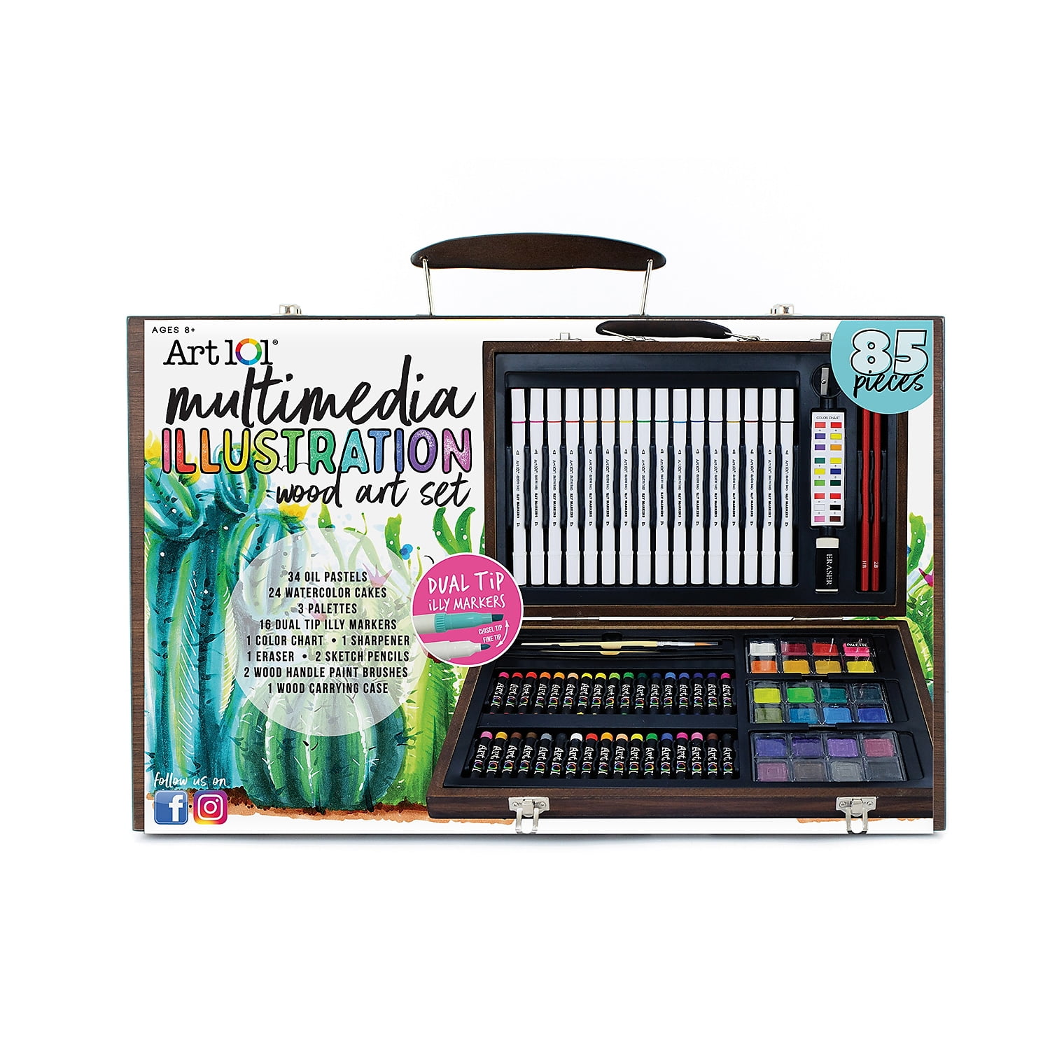 85-Piece Multimedia Illustration Art Set in Wooden Case