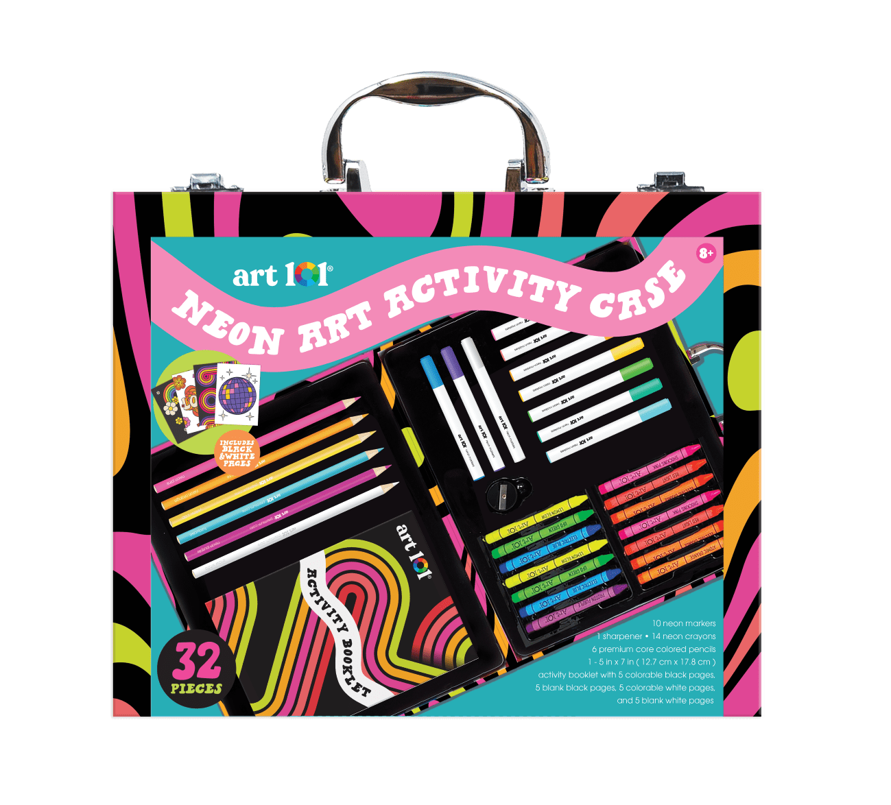 Art 101 Neon Art Activity Case, 32 Piece Coloring Set, for Child Ages 8+