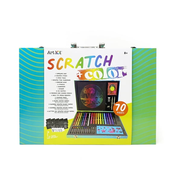 Art 101 Scratch and Color Multifunctional Art Set in Colorful Carrying Case for Children and Adults