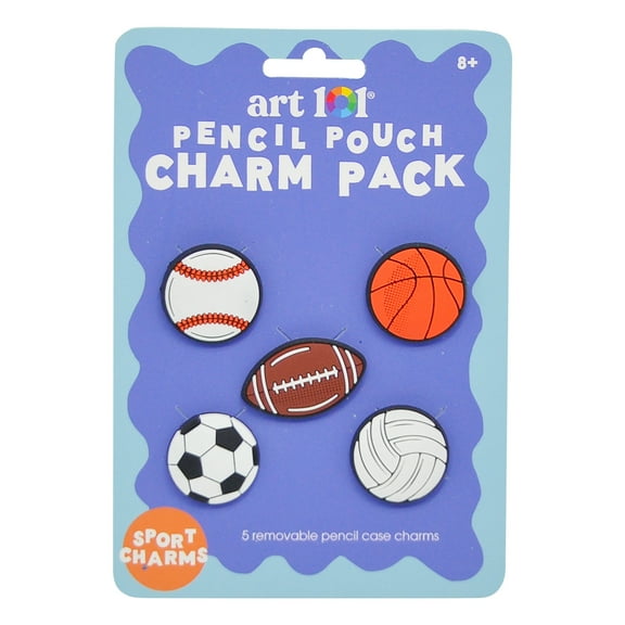 Art 101 Sports Charms- Pencil Case Accessory, Back to School, 5-Pack