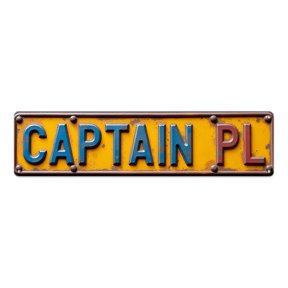 Art 16*4 inches "CAPTAIN PL" Rusty Yellow Background Distressed Lettering tin signs