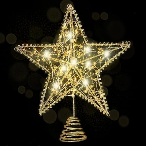Art 20 LED Christmas Tree Topper,8 x 10Inch Indoor Outdoor Star Treetop Light Two Modes (Keep Light ON/Flash) for 1.5Ft to 9Ft Christmas Tree (Gold,8 x 10 Inch)