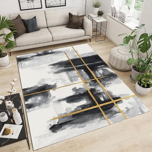 Art Abstract Black And White Ink Area Rug, Simple White Easy Clean Floor Mat, Soft Non-Skid Carpet Throw Rug For Kids Teen Girls Boys Bedroom Living Room Classroom Office 3 x 4ft