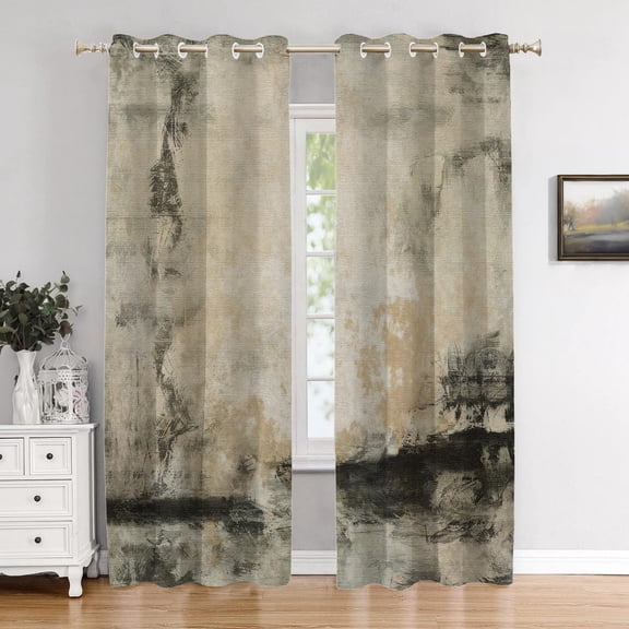 Art Abstract Grey Brown Bedroom Curtains, Watercolor Oil Abstract In Light Grey And White Blackout Grommet Window Treatment Drapes For Living Room 42"W x 90"L (Pack of 2)