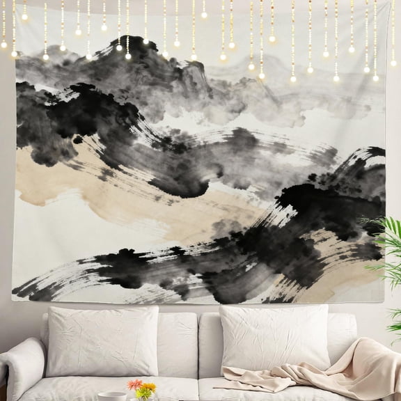 Art Abstract Grey Brown Wall Tapestry, Watercolor Oil Abstract In Light Grey And White Wall Hanging Large Tapestry Polyester Fiber White Hem Around For Dorm Room Bedroom 30 X 40 In