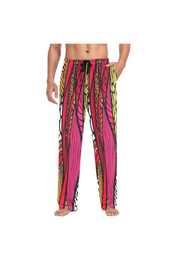 Art Abstract Pattern Mens Cotton Pajama Pants Long Staple Lightweight Sleep Bottoms with Pockets Breathable