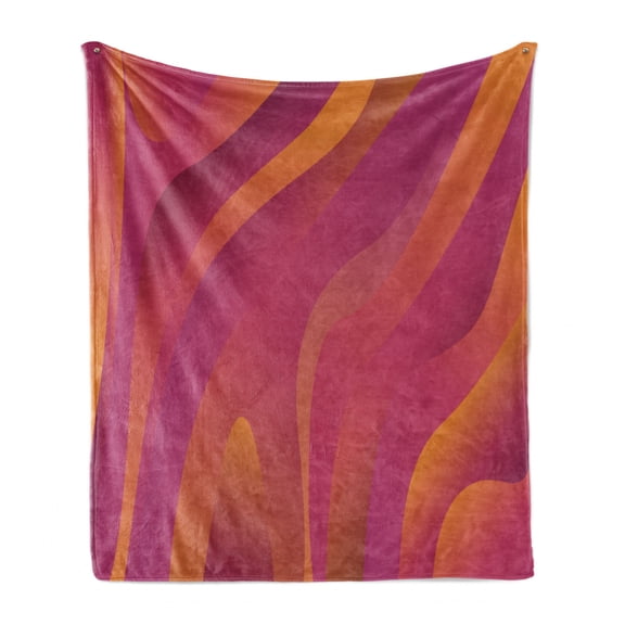 Art Abstract Soft Flannel Fleece Throw Blanket, Contemporary Fluid Shapes Waves in Warm Colors Gradient Pattern, Cozy Plush for Indoor and Outdoor Use, 50" x 70", Magenta Orange, by Ambesonne