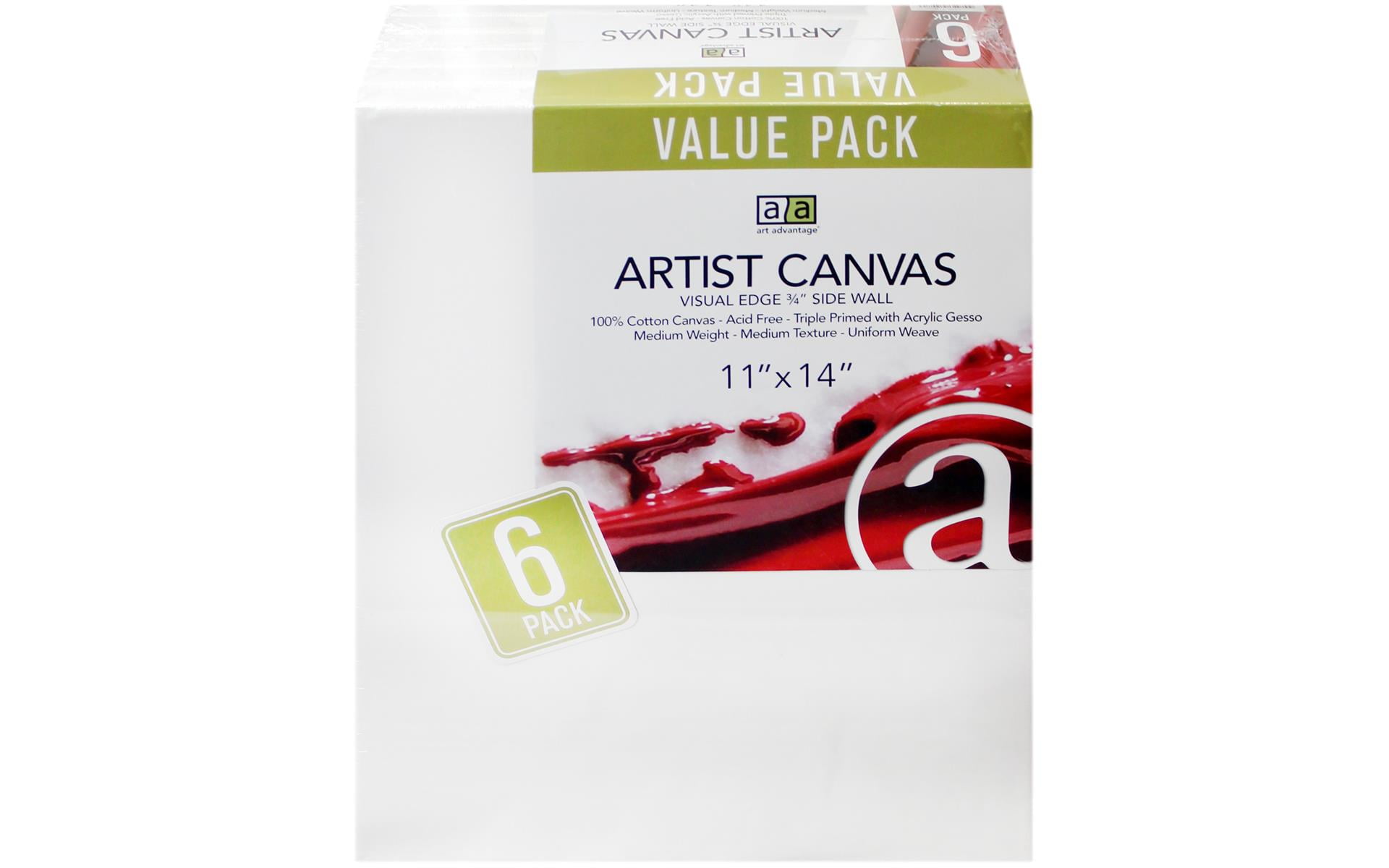 Art Advantage Artist Canvas Visual Edge 11x14, 6pc, Stretched Canvas for Painting, Blank Canvas for Acrylics & Oils, Canvases for Artists, Professional Pre-Stretched Canvas