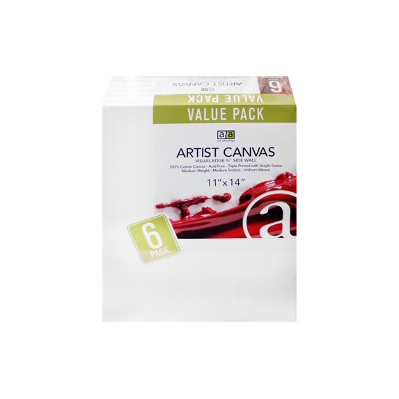 Art Advantage Artist Canvas Visual Edge 11x14, 6pc, Stretched Canvas for Painting, Blank Canvas for Acrylics & Oils, Canvases for Artists, Professional Pre-Stretched Canvas