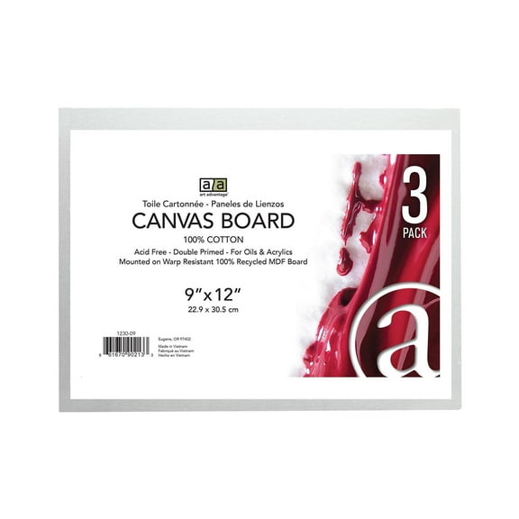 Art Advantage Canvas Board Recycled MDF 9x12 3pc - Recycled MDF Canvas Panels for Painting, Paint Canvas, Canvases for Painting, Acrylic, Oil & Watercolor Art, Professional & Hobby Use