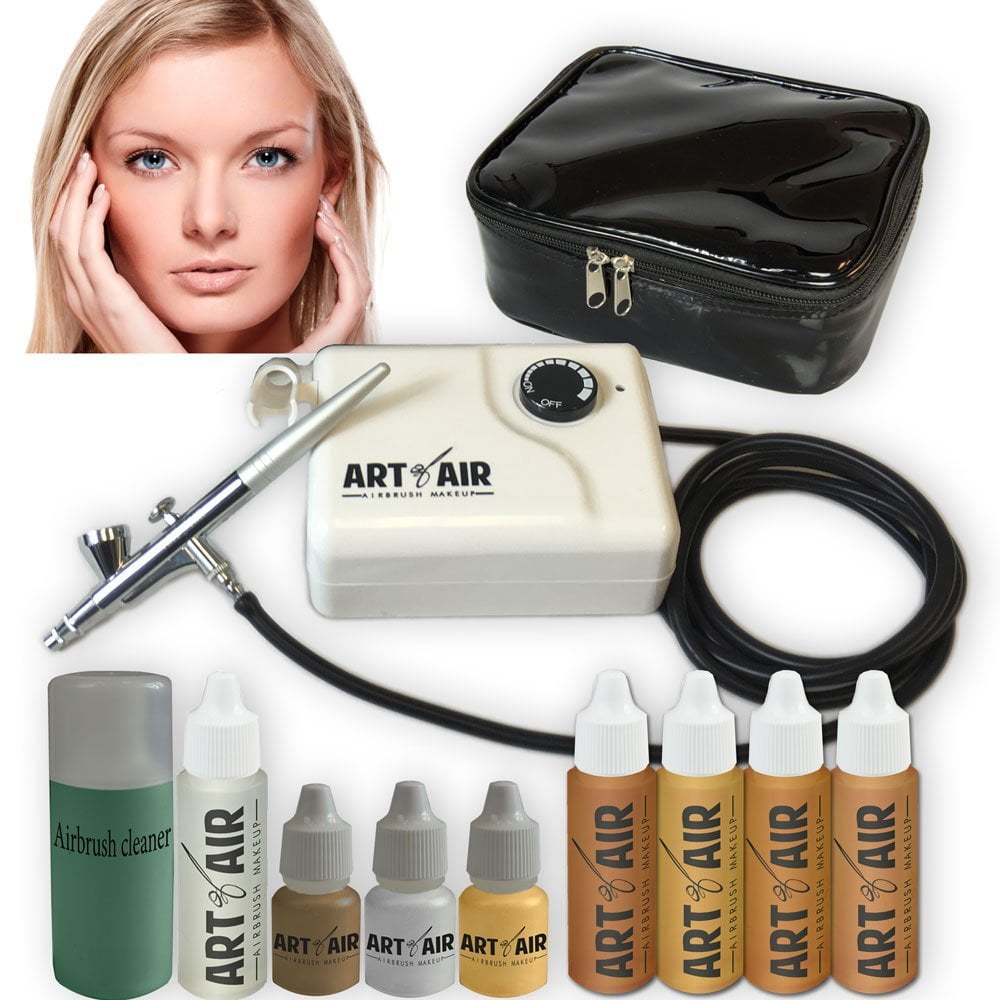 Pinkiou Dual Action Airbrush Makeup Kit 0.4mm Needle Air Brush Spray Gun  Body Paint Makeup Nail Aerograph Painting Tattoo (Silver) 