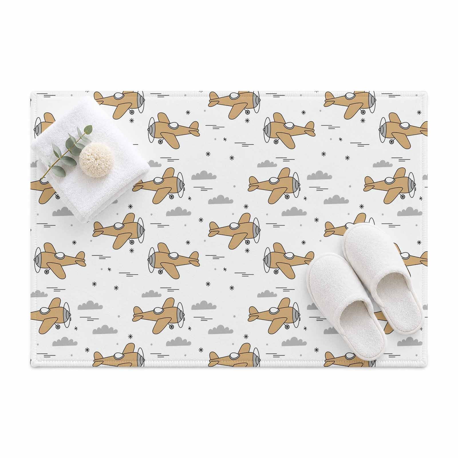 Art Aircraft Area Rug 2'x3', Brown Cartoon Airplane Gray Clouds ...