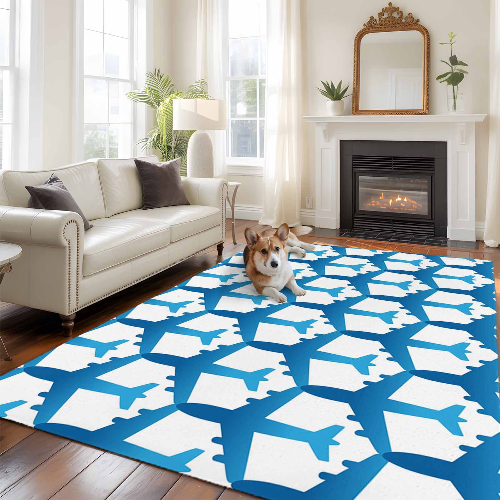 Art Aircraft Large Area Rugs 6x9 ft Blue Gradient Cartoon Airplane ...