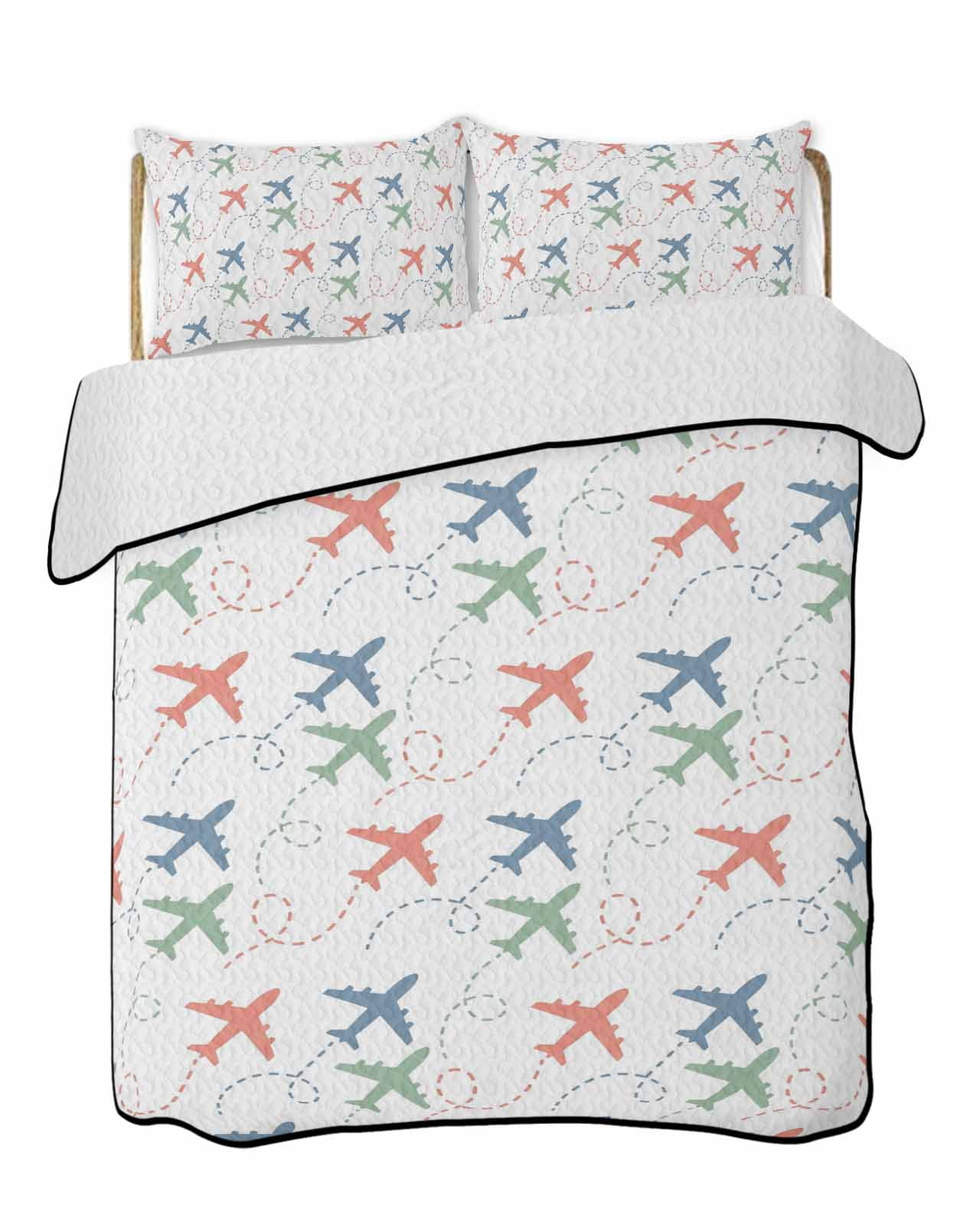 Art Aircraft Quilts Bedding Set Twin Size Blue Green Orange Cartoon ...