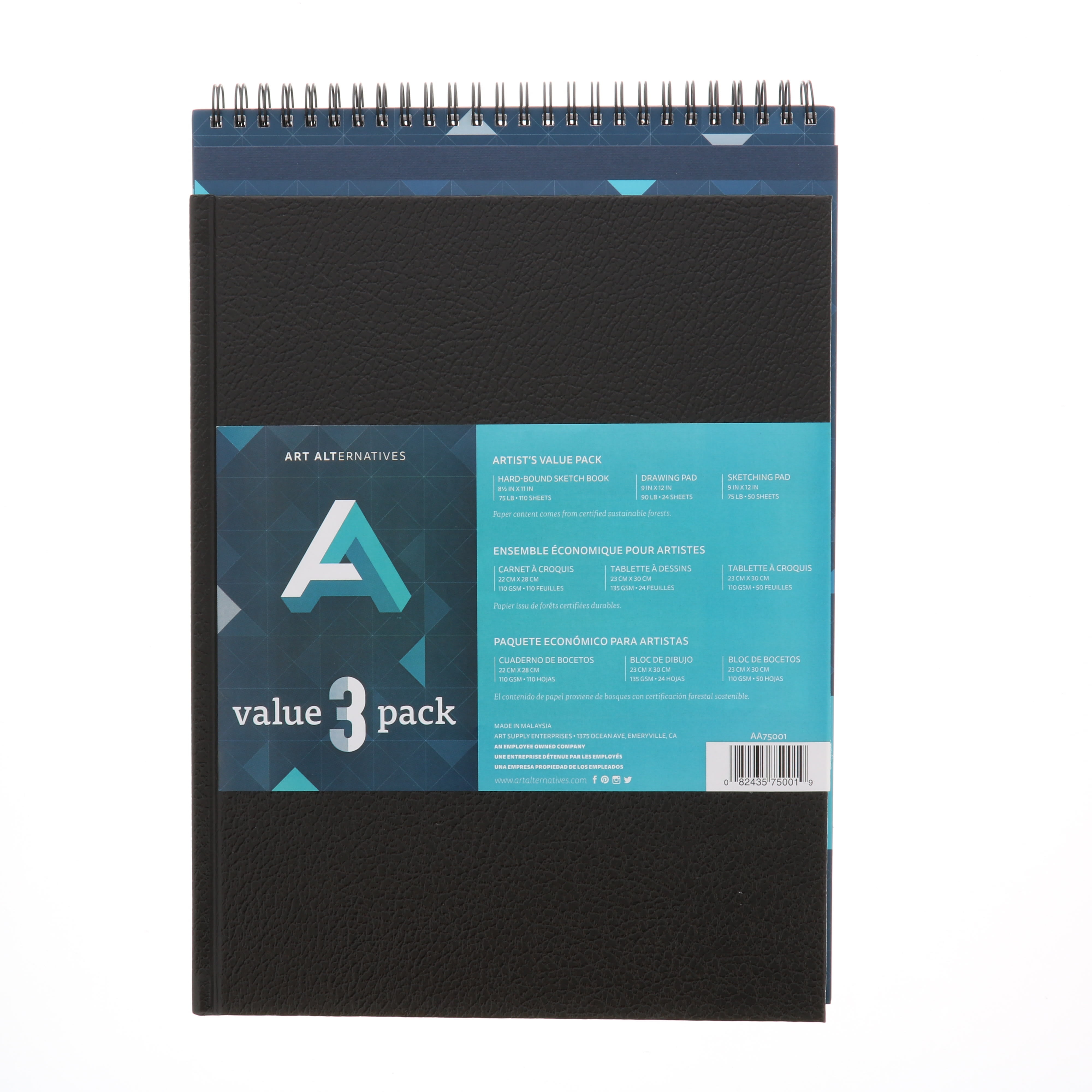 Arteza Black Paper Sketch Pad, 9x12, 30 Sheets of Drawing Paper - 2 Pack