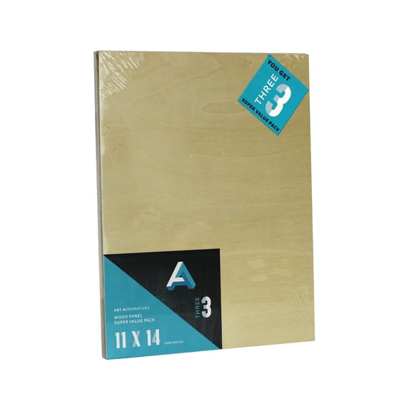 Art Alternatives Wood Panel Super Value Pack, Uncradled, 11" x 14", 3/Pkg.