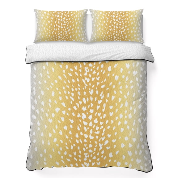 Art Amber Gold 3 Piece Quilt Bedding Set with 2 Pillow Shams, Vintage White Polka Dots Yellow Ombre Farmhouse Country Lightweight Bedspread Coverlet, Soft Breathable All Season Quilt, 68 x 86 Inch
