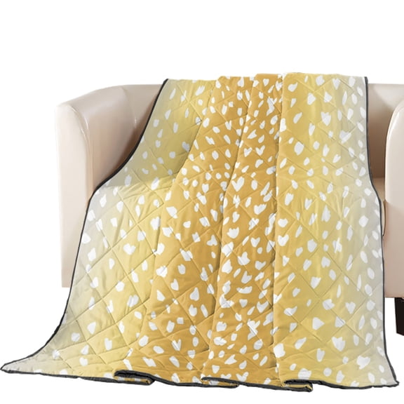 Art Amber Gold Quilted Comforters Cooling Blanket Oversized King Size, Vintage White Polka Dots Yellow Ombre Farmhouse Country Cold Comfort for Hot Sleepers Air Conditioning Quilt Blanket for Bed