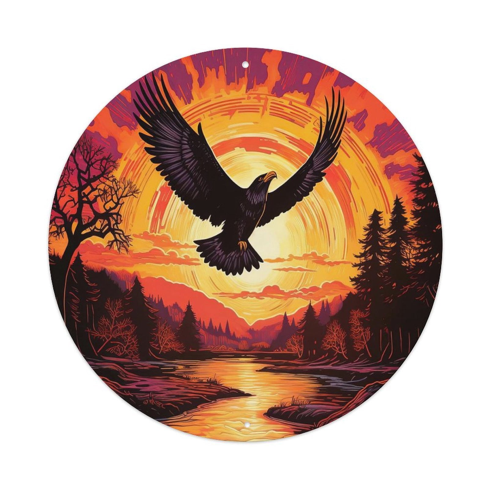 Art Animal at Sunset Bald Eagle Vintage Metal Tin Sign Plaque Wall ...