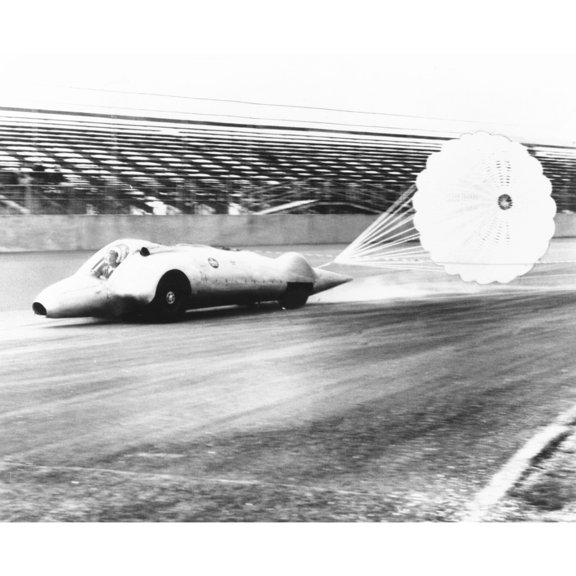 Art Arfons On The Thompson Raceway Dragstrip Opens Twin Parachutes To Decelerate Speed. 1962. History (24