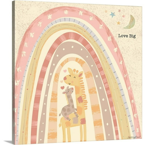 Great Big Canvas "Rainbow Giraffe" by Jenny Faw Black Wrapped Canvas Print Wall Artwork
