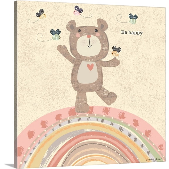 Great Big Canvas "Rainbow Bear" by Jenny Faw Gray Wrapped Canvas Print Wall Artwork