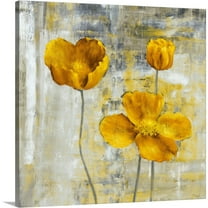 Great Big Canvas "Yellow Flowers II"  by Carol Black Brown Silver   Wrapped Canvas Print Wall Artwork