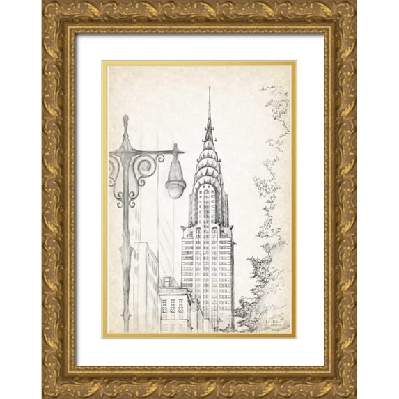 Art Atelier Alliance 18x24 Gold Ornate Wood Framed with Double Matting Museum Art Print Titled - A New York Avenue Sketch