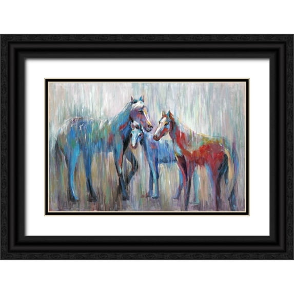 Art Atelier Alliance 32x22 Black Ornate Wood Framed with Double Matting Museum Art Print Titled - 3 Horse 2