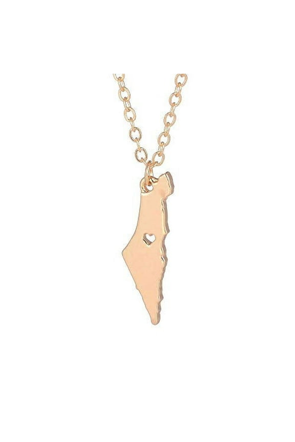 Delicate I Heart Israel Jerusalem Necklace, Cityscape Outline Hebrew Jewish Pendant (Gold)