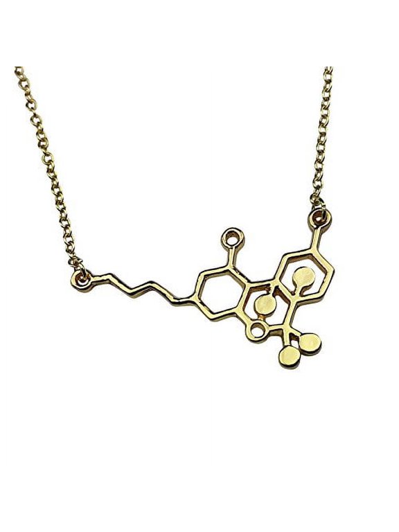 Goldtone THC Marijuana Weed 420 Mary Jane Molecule DNA Chemistry Science Pendant Necklace