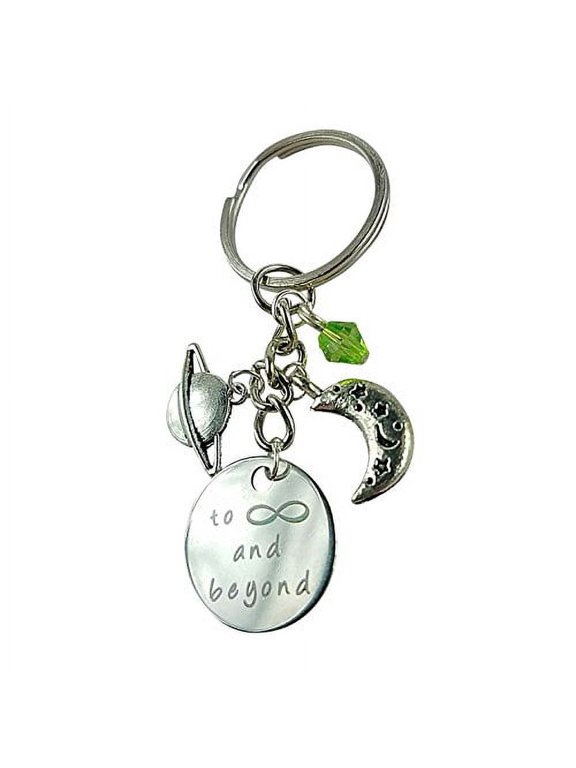 Infinity & Beyond Keychain, Galaxy Moon Star Charm Key Ring (Silver)